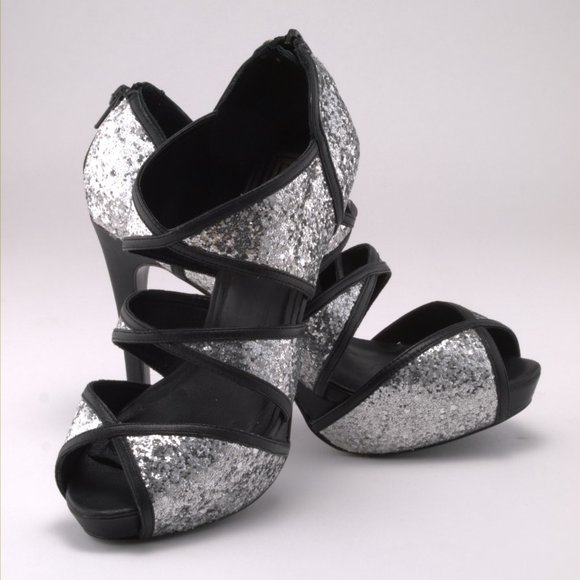 NWOT Pour La Victorie Glitter & Leather Heels - Picture 4 of 13